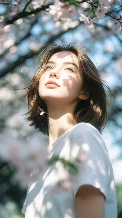 Upward Gaze Beneath Cherry Blossoms #cinematic #ultrarealistic #spring