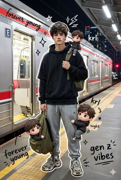 Night Commuter Train Station Streetwear with Chibi Doubles #streetwear #cinematic #chibi