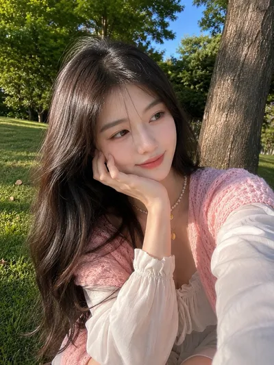 Sunlit Park Selfie with Pearl Choker #korean #lifestyle