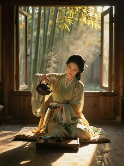 Graceful Tang Dynasty Cha Nu in Tea Ritual #historical #cinematic