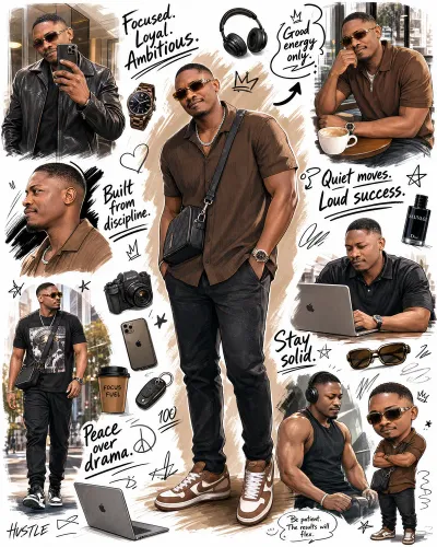 Dynamic Lifestyle Collage of Stylish African Man #streetwear #illustration
