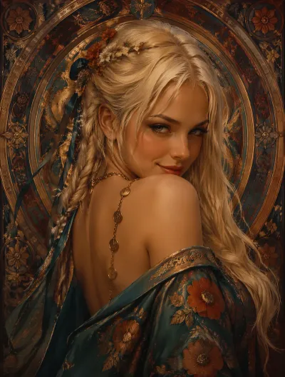 Platinum-Haired Muse in Art Nouveau Ornamentation #fantasy #artnouveau