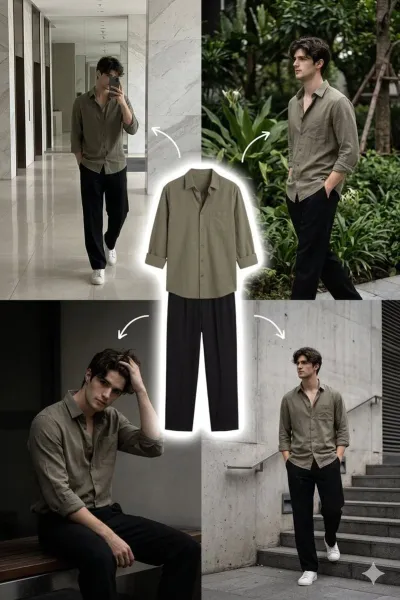 Fashion collage layout - olive green street style #fashion #collage