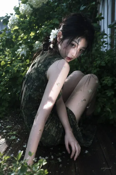Garden Serenity: Asian Woman in Cheongsam with Soft Cinematic Tones #cinematic #portrait #garden