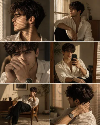 Luxury Men's Fashion Editorial Collage: Six Golden Hour Lifestyle Frames #fashion #editorial #menstyle