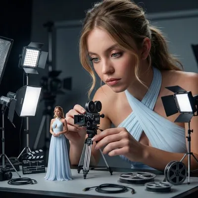 Giant Filmmaker and Tiny Model in Vintage Studio #cinematic #fantasy